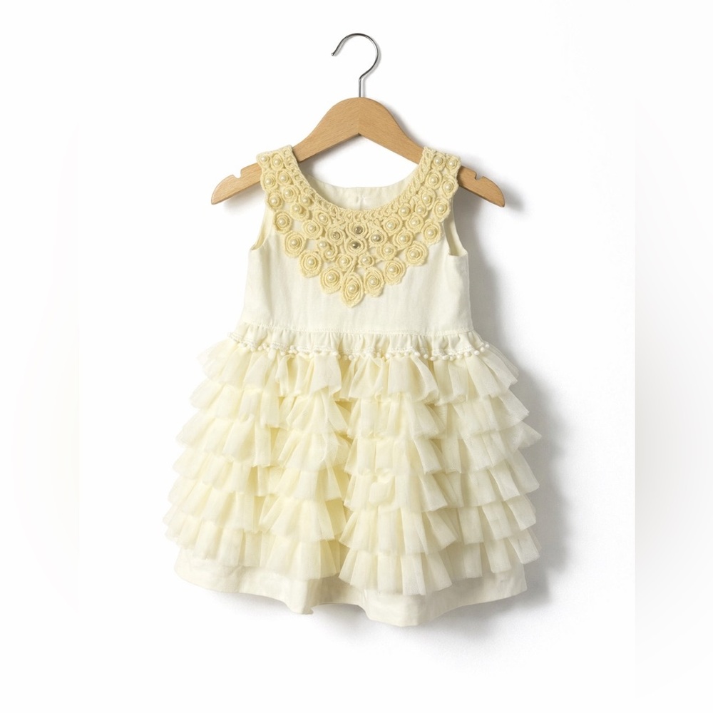Goldy Belle Girls Ivory Tulle Ruffle Dress 2T Formal Flower Girl Party Dress